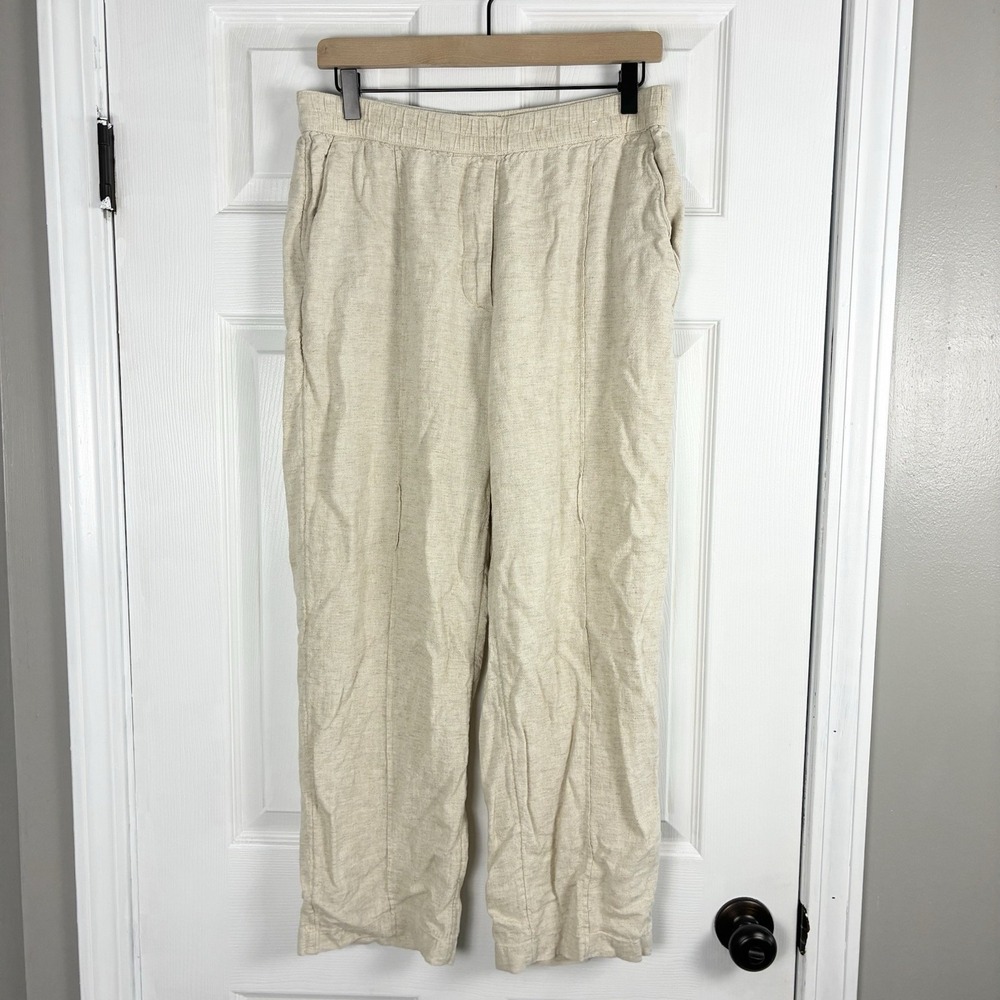 Abercrombie & Fitch Relaxed Straight Leg Linen Pockets Pants Beige Womens Medium - Picture 1 of 5
